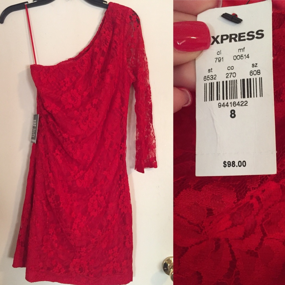 Express Lace One Shoulder Sheath Dress